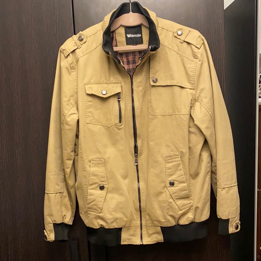 Wantdo Men's Military Casual Jacket Collar Cotton Jacket. Large